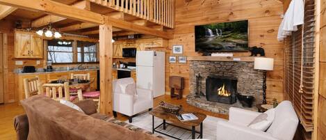 TV, fireplace, video games, table football