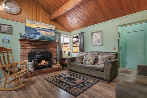 Smart TV, fireplace, video games, foosball