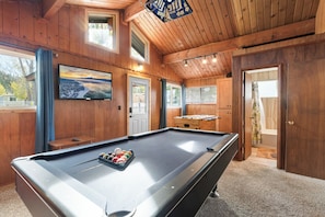 Game Room with vaulted Ceilings - Game room with Pool table, Foosball, PacMan and more