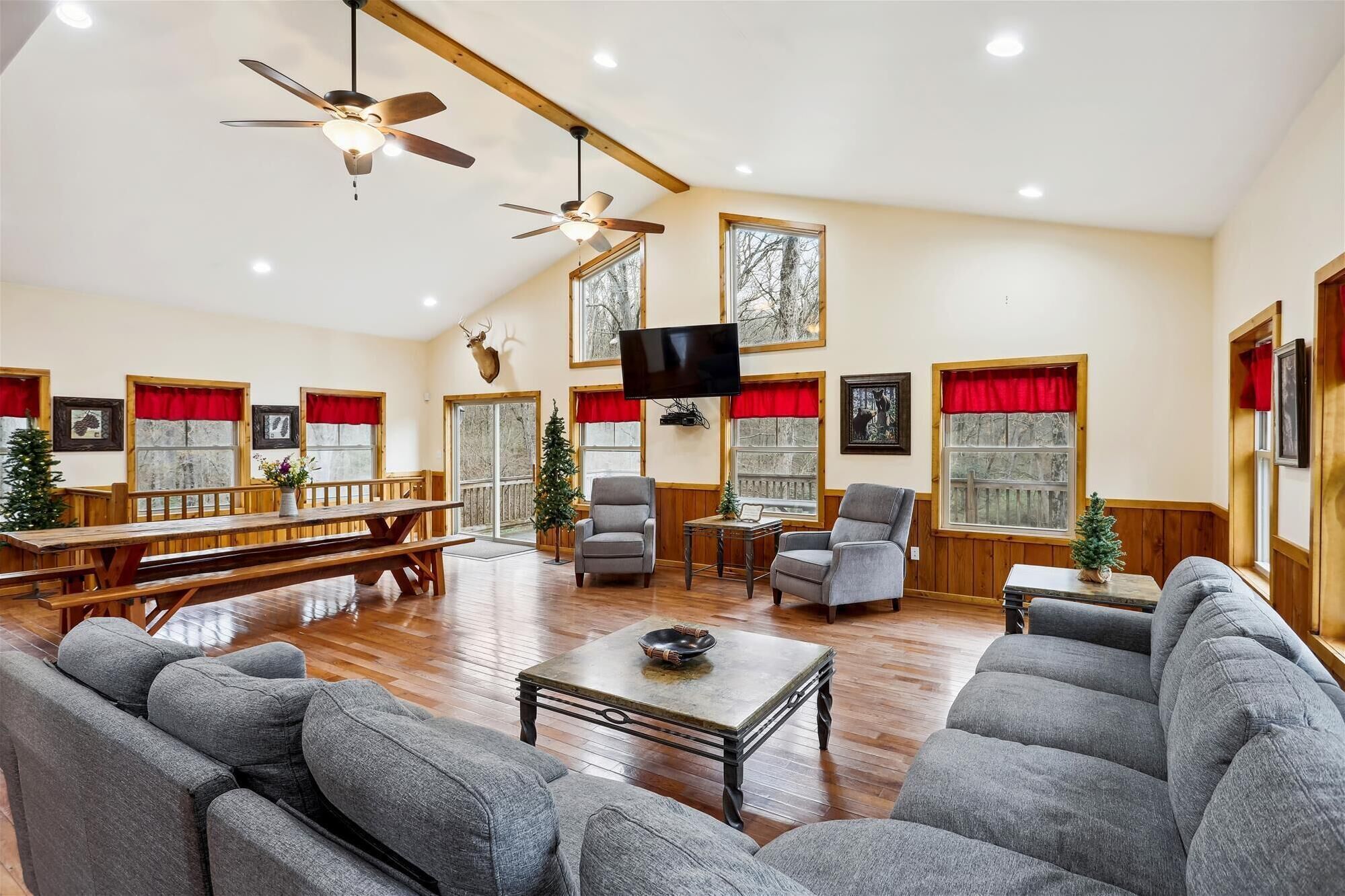 Télévision, cheminée, lecteur de DVD, chaîne hi-fi