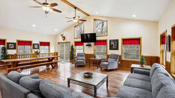 Télévision, cheminée, lecteur de DVD, chaßne hi-fi