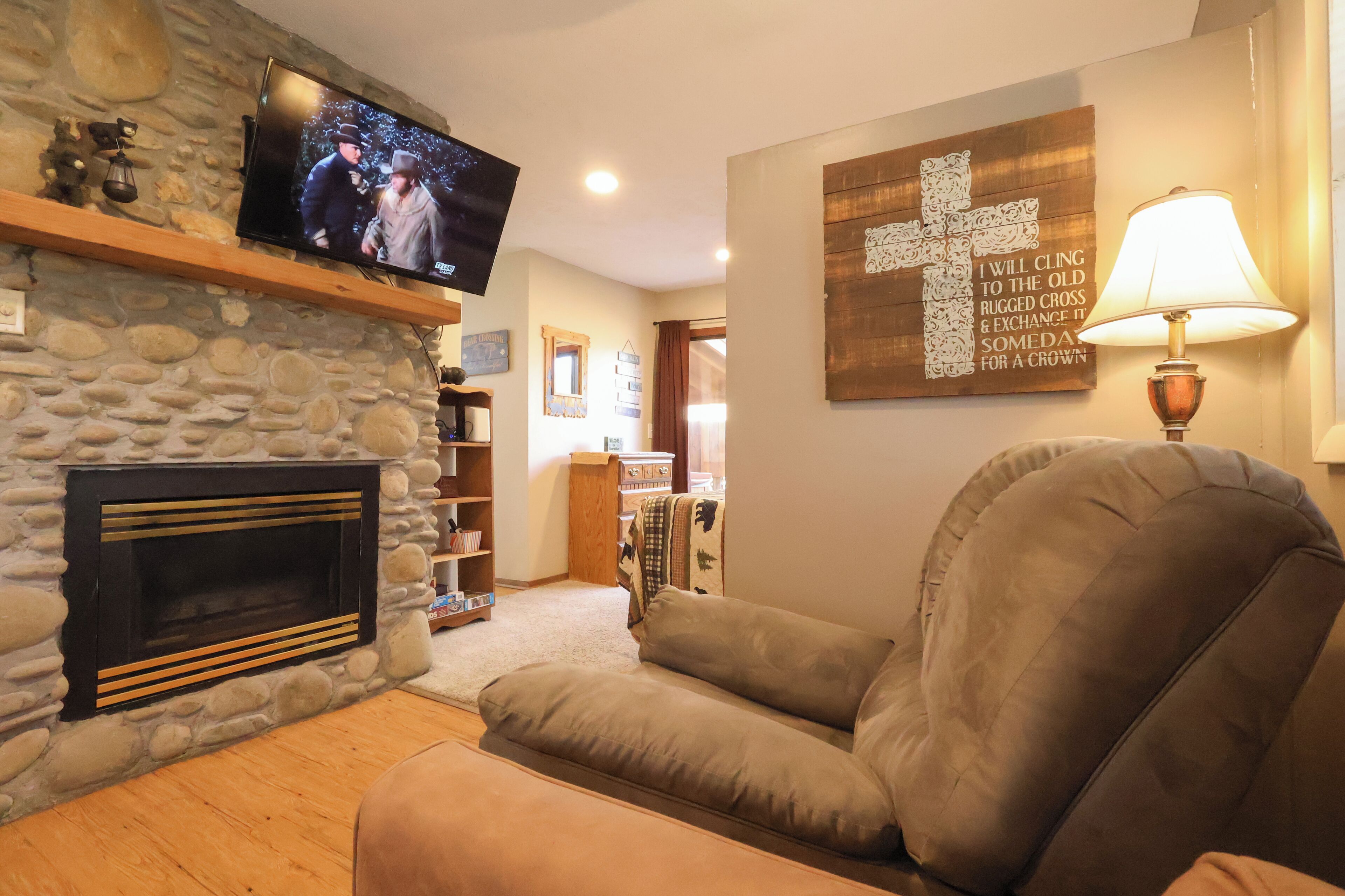 TV, fireplace, DVD player
