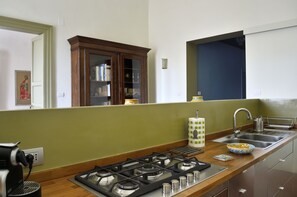 Fridge, oven, stovetop, coffee/tea maker
