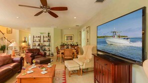 Smart TV, DVD player, books, offices