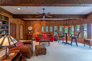 TV, fireplace, foosball, table tennis