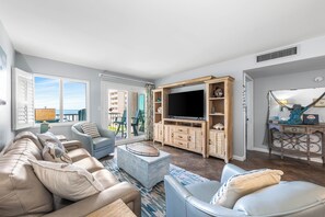 TV, DVD player, video library