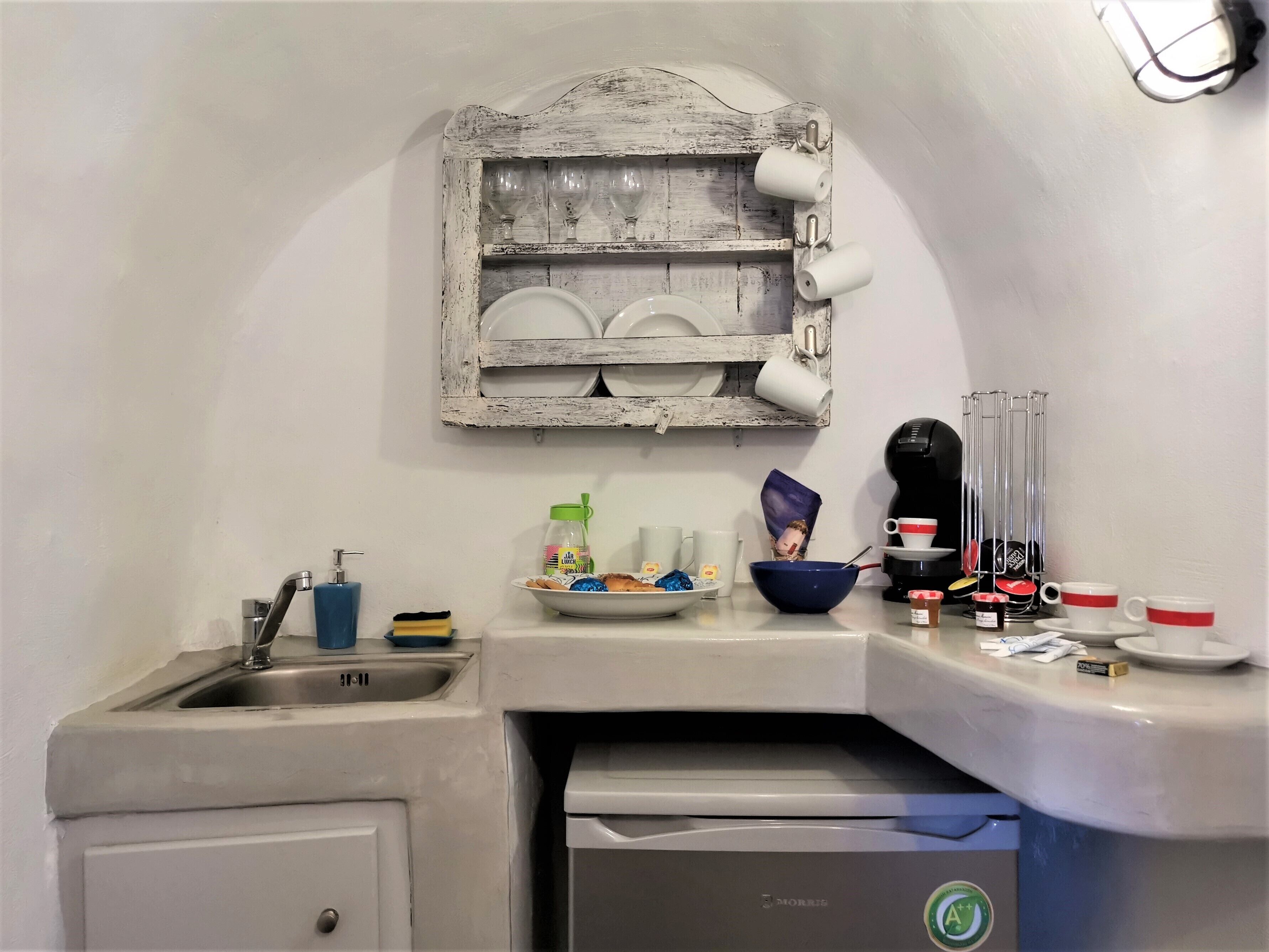 villa 2 bedroom outdoor jetted tub caldera view | private kitchenette | full-sized fridge, microwave, stovetop, espresso maker