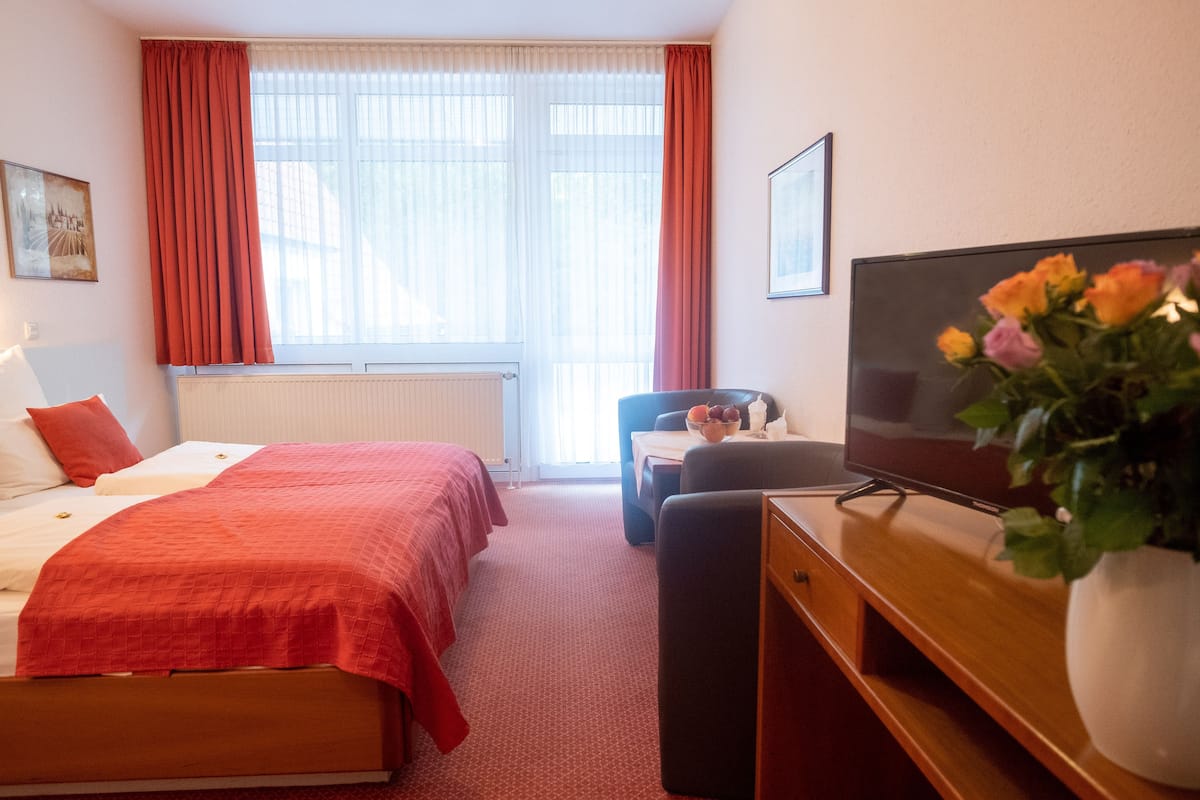 In-room safe, laptop workspace, blackout curtains, soundproofing