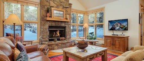 TV, fireplace