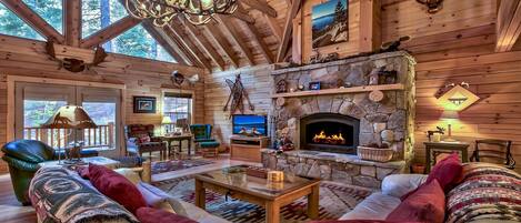 Smart TV, fireplace, DVD player, table football