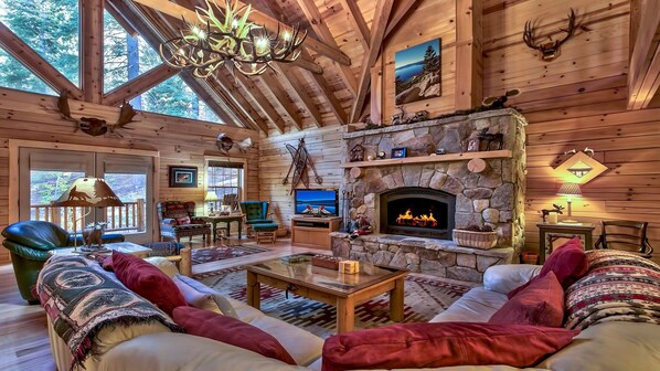 Smart TV, fireplace, DVD player, foosball