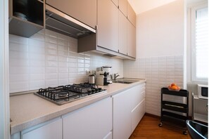 Kühlschrank, Mikrowelle, Herdplatte, Geschirrspüler