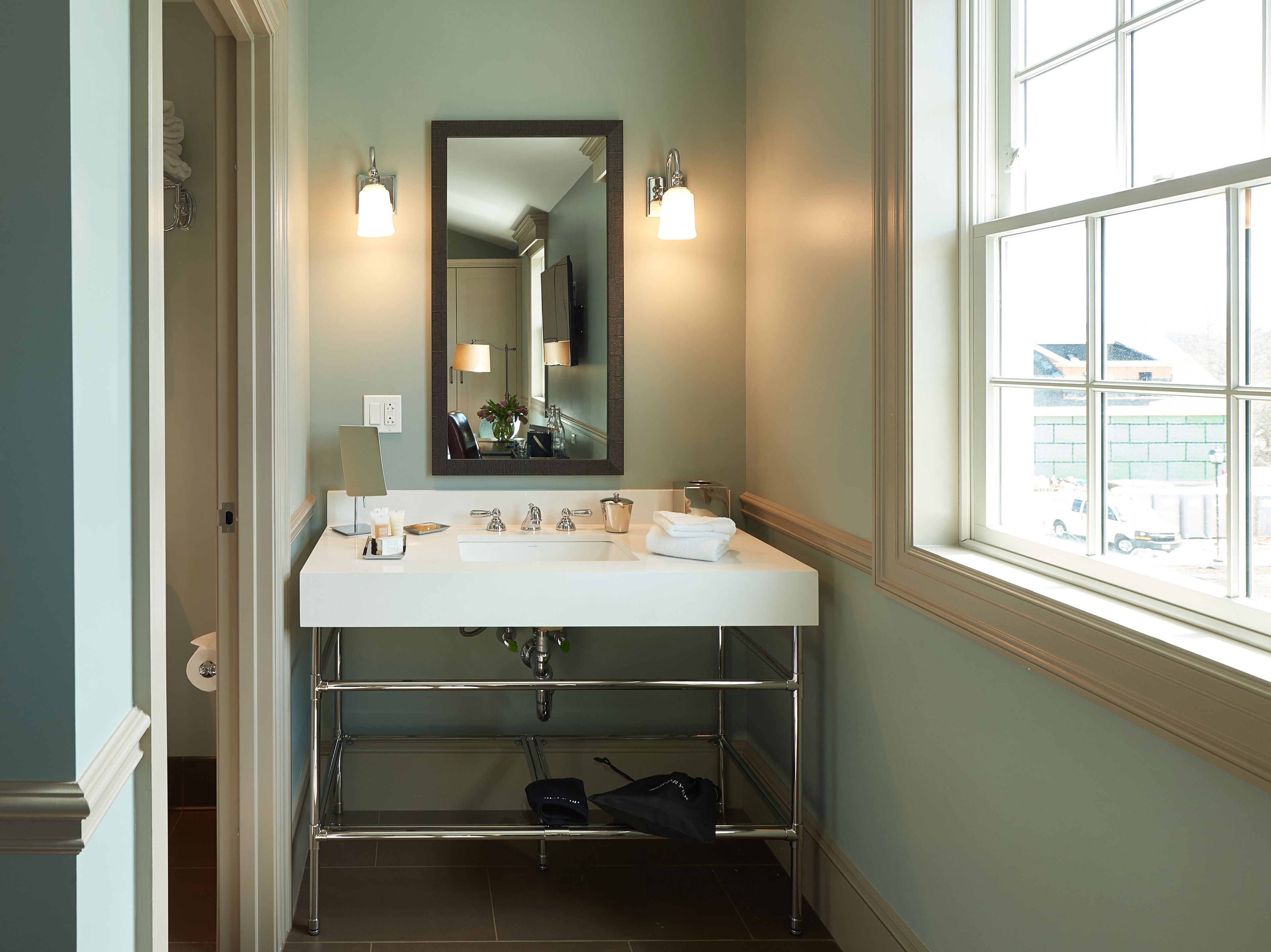 designer toiletries, hair dryer, bathrobes, towels