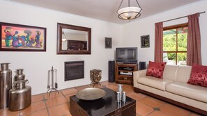 Fernseher, Kamin, DVD-Player, Bücher