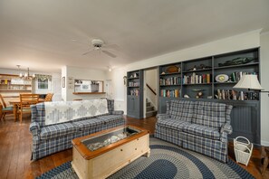 TV, fireplace, DVD player, books