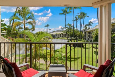 Kauai Beach Villas E-15 view the Freshwater Lagoon  & Tropical Garden