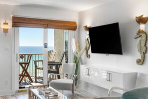 Flat-screen TV, DVD player, video library