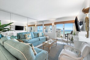 Flat-screen TV, DVD player, video library