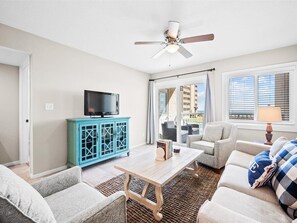 TV, DVD player, video library