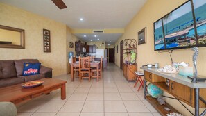 Smart TV, DVD player, books, stereo