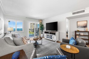 TV, DVD player, video library