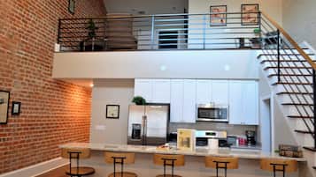 Upstairs Living room open to the kitchen