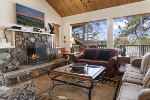 Smart TV, fireplace, table football