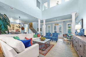 TV, DVD player, books, stereo