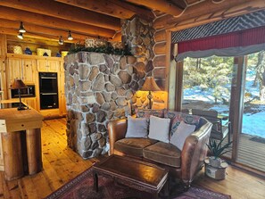 Télévision, cheminée, lecteur de DVD