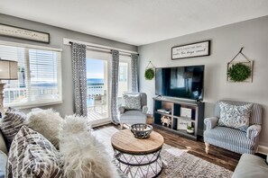 TV, DVD player, video library