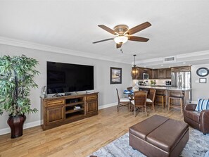 TV, DVD player, video library