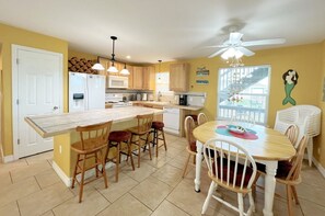 Fridge, microwave, dishwasher, coffee/tea maker