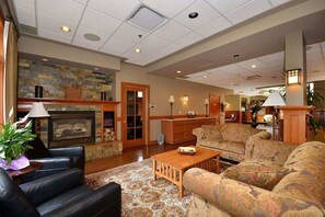 Flat-screen TV, fireplace