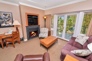 Flat-screen TV, fireplace, offices
