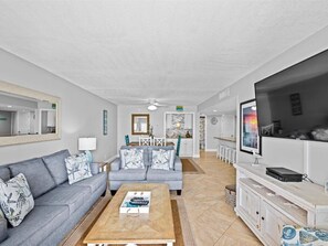 TV, DVD player, video library