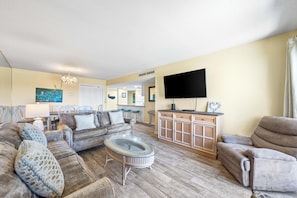 TV, DVD player, video library