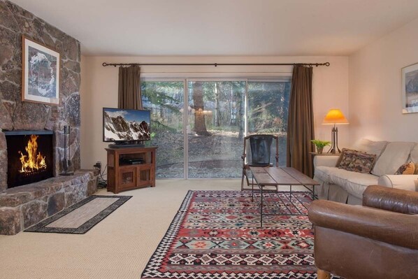 TV, fireplace
