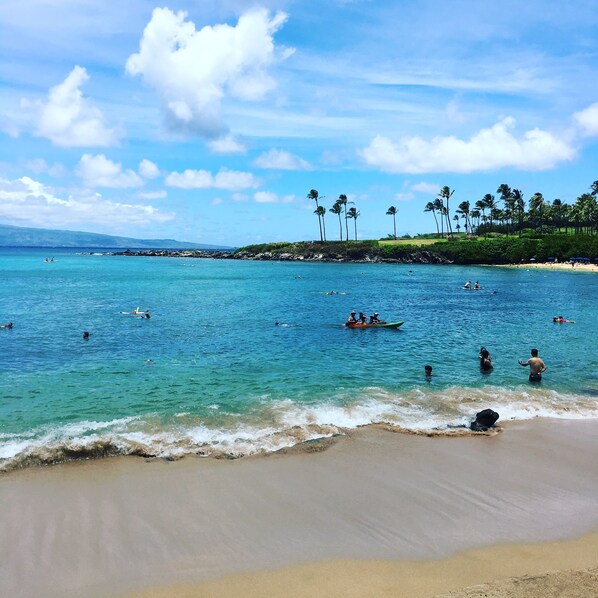 On the beach, beach towels