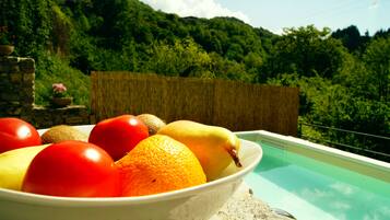 Outdoor pool, pool umbrellas, pool loungers