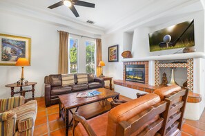 TV, fireplace, offices