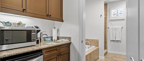 Fridge, microwave, coffee/tea maker