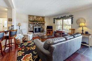 TV, fireplace, table football, ping pong