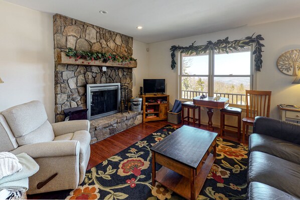 TV, fireplace, table football, ping pong