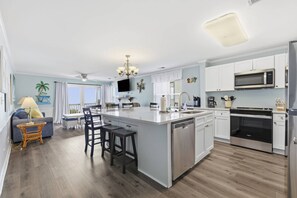 Fridge, microwave, oven, dishwasher