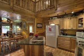 Fridge, microwave, oven, stovetop - Creekside Cabin-Private Hot Tub-Firepit-Fishing (Cosby)
