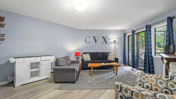 Smart TV, fireplace, DVD player