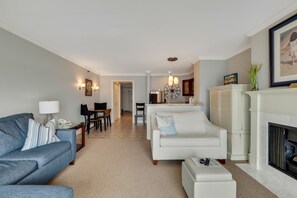 Flat-screen TV, fireplace - Lake Charlevoix Views from Above | Private Balcony + Beach Access | Fireplace (Boyne City)