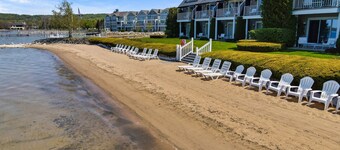 Lake Charlevoix Views from Above | Private Balcony + Beach Access | Fireplace
