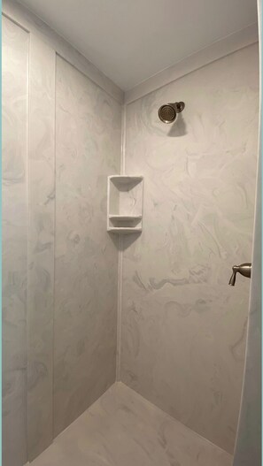 Combined shower/bathtub, hair dryer, towels