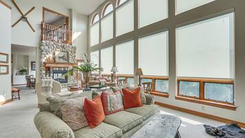 TV, fireplace, DVD player, books
